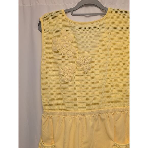 80s womens vtg L here's a hug yellow shorts jumper floral accent - Picture 3 of 13